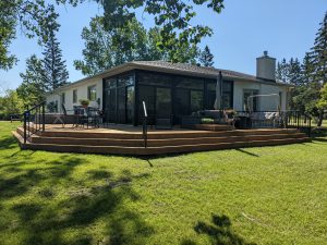 Load bearing black curtain walls & large open deck