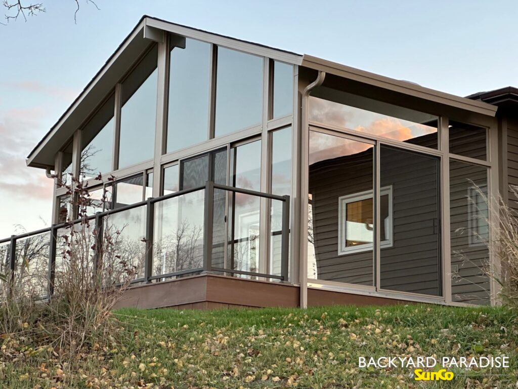 Sandalwood Gable sunroom with Composite deck , Notre Dame de Lourdes , Manitoba 5
