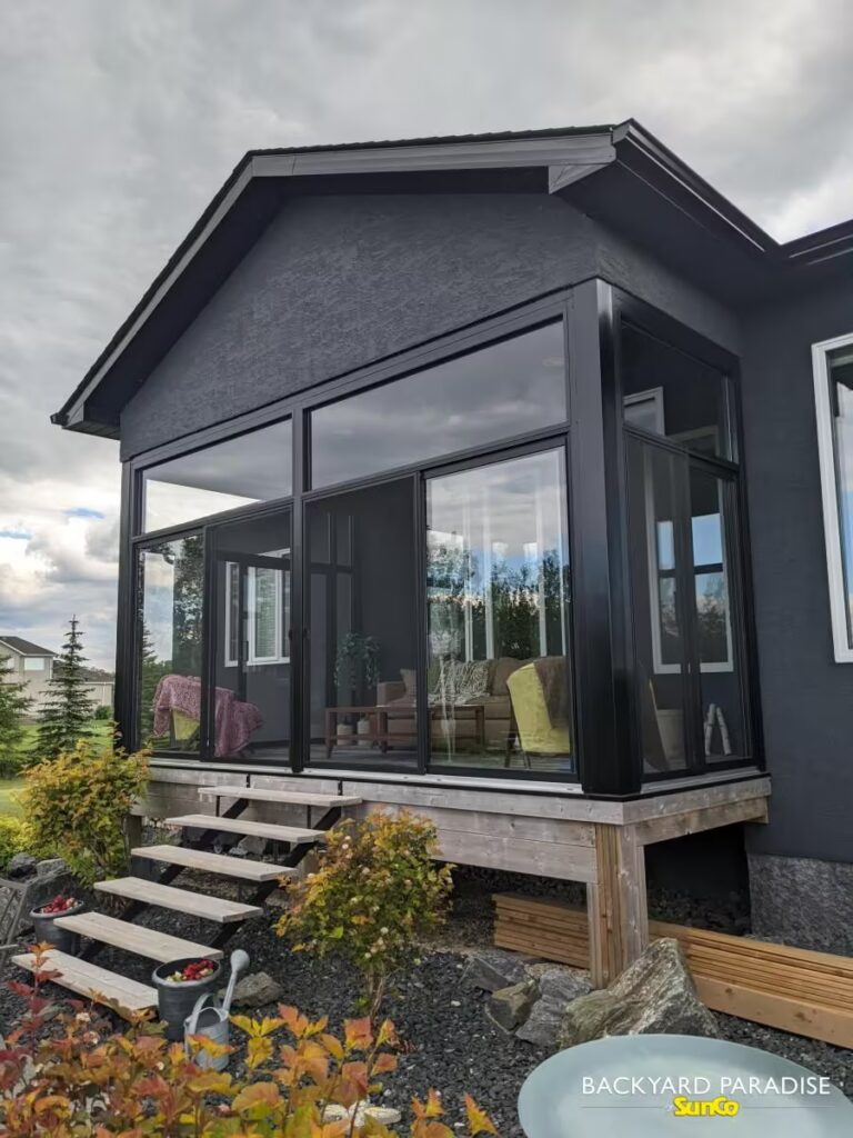 black curtain wall sunroom clandeboye manitoba