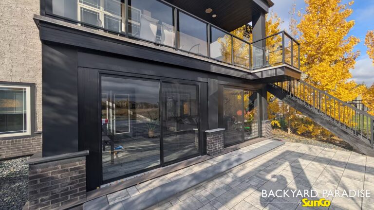 Black curtain wall on walk out basement in Bridgwater, Winnipeg