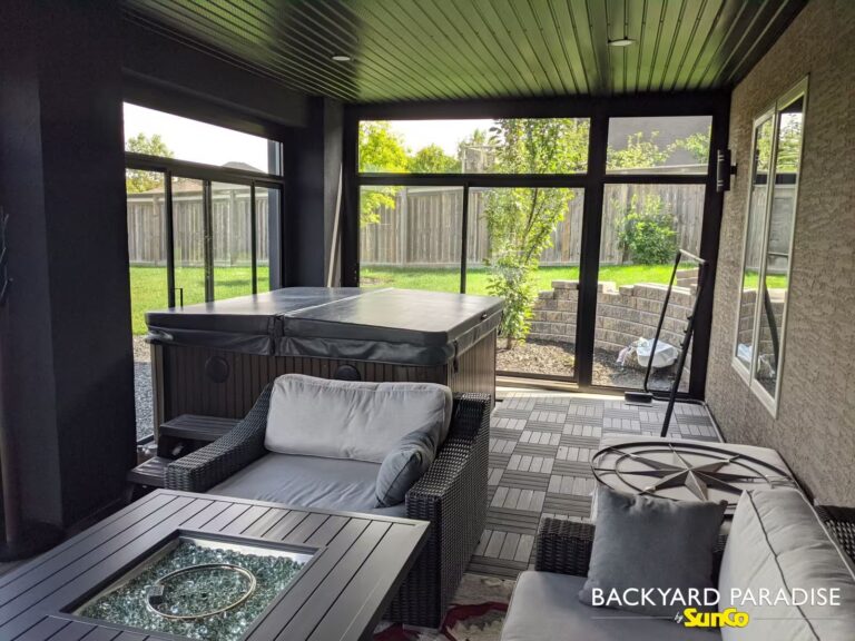 black curtain wall walk out basement enclosure interior east st paul manitoba