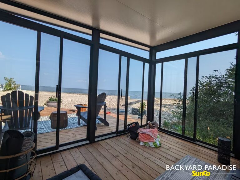 black free standing 3 season sunroom lake house willow island gimli manitoba