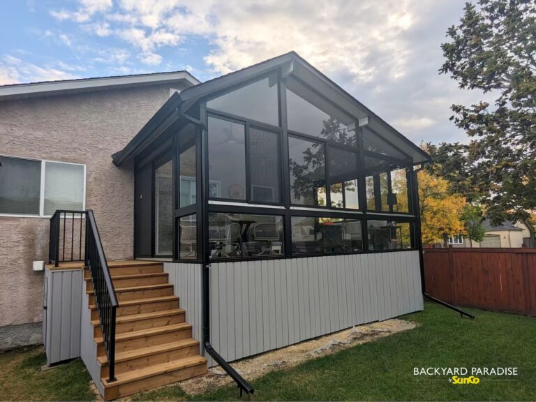black gable sunroom in Island Lakes, Winnipeg