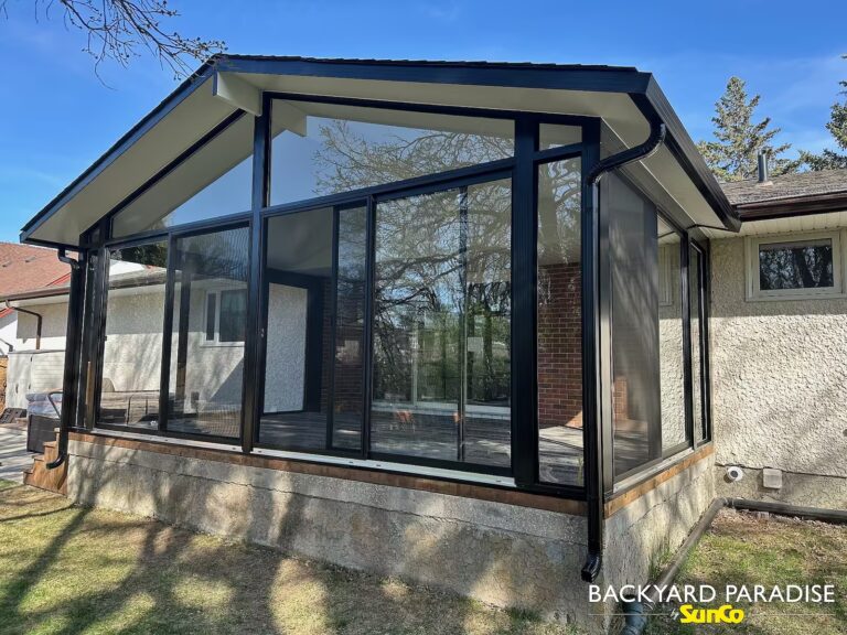Black gable sunroom installed in River East, Winnipeg