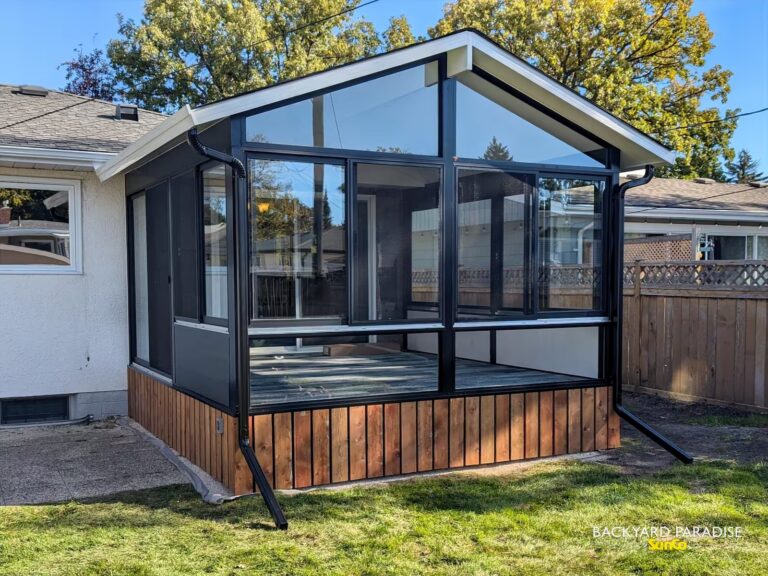 black gable sunroom installed in Silver Heights, Winnipeg