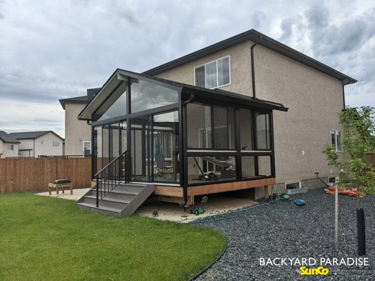 Black gable sunroom installed in Transcona, Winnipeg