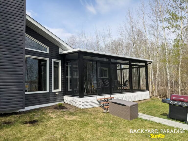 Black studio sunroom installed in Lac du Bonnet, Manitoba