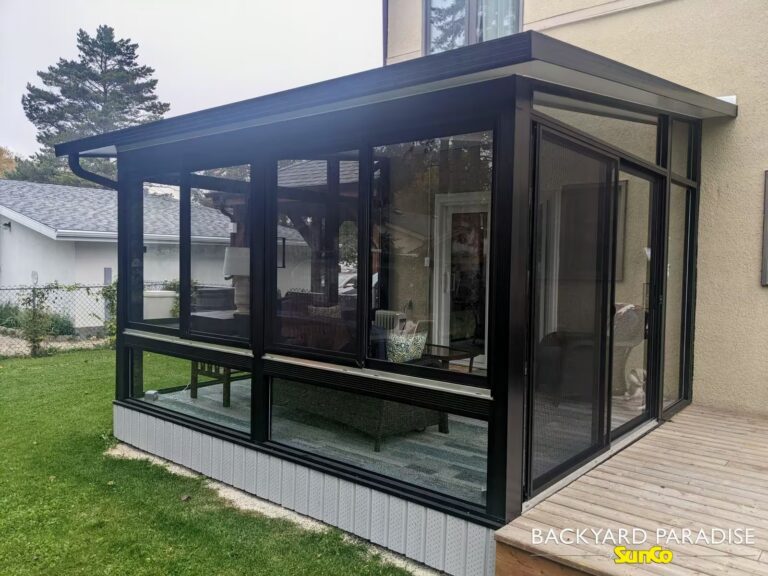 Black studio sunroom installed in St James, Winnipeg