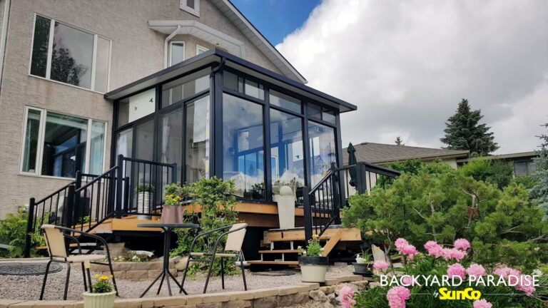 Black elevated studio sunroom with landings built in St Norbert, Manitoba