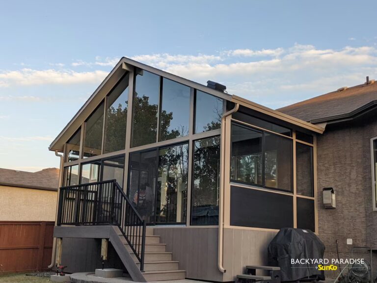 sandalwood and black gable sunroom in Royalwood, Winnipeg