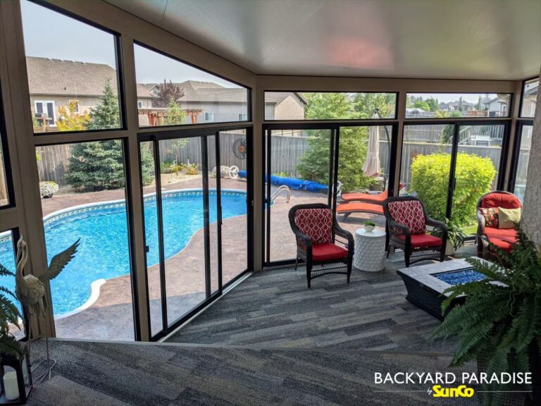 Sandalwood and black gable sunroom with studio connected interior in Oakbank, Manitoba