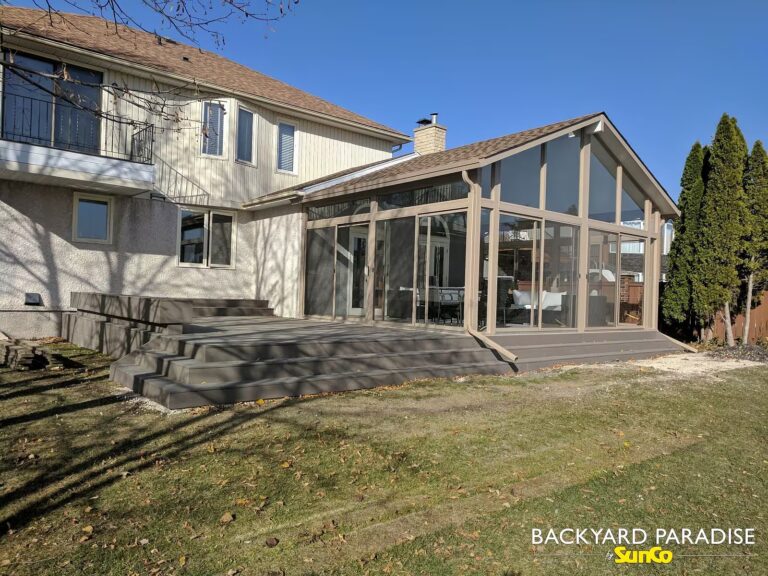 sandalwood gable sunroom with composite deck island lakes winnipeg manitoba