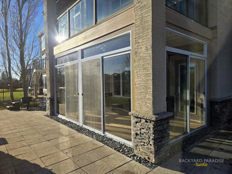 Sandalwood and white curtain wall installed in Bridgewater, Winnipeg