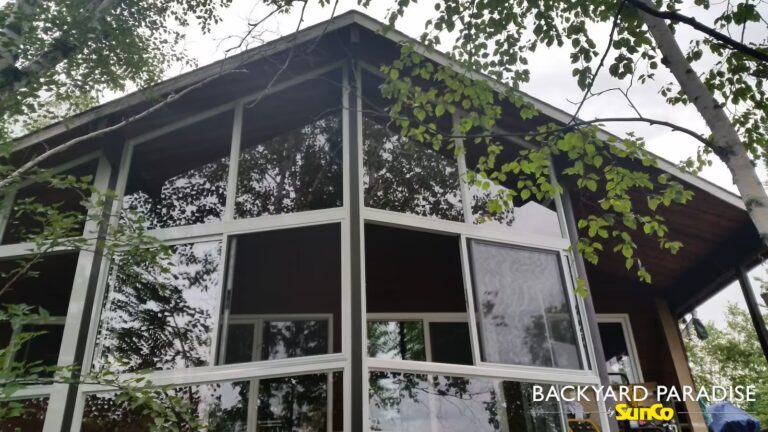 White curtain wall sunroom lake of the woods ontario
