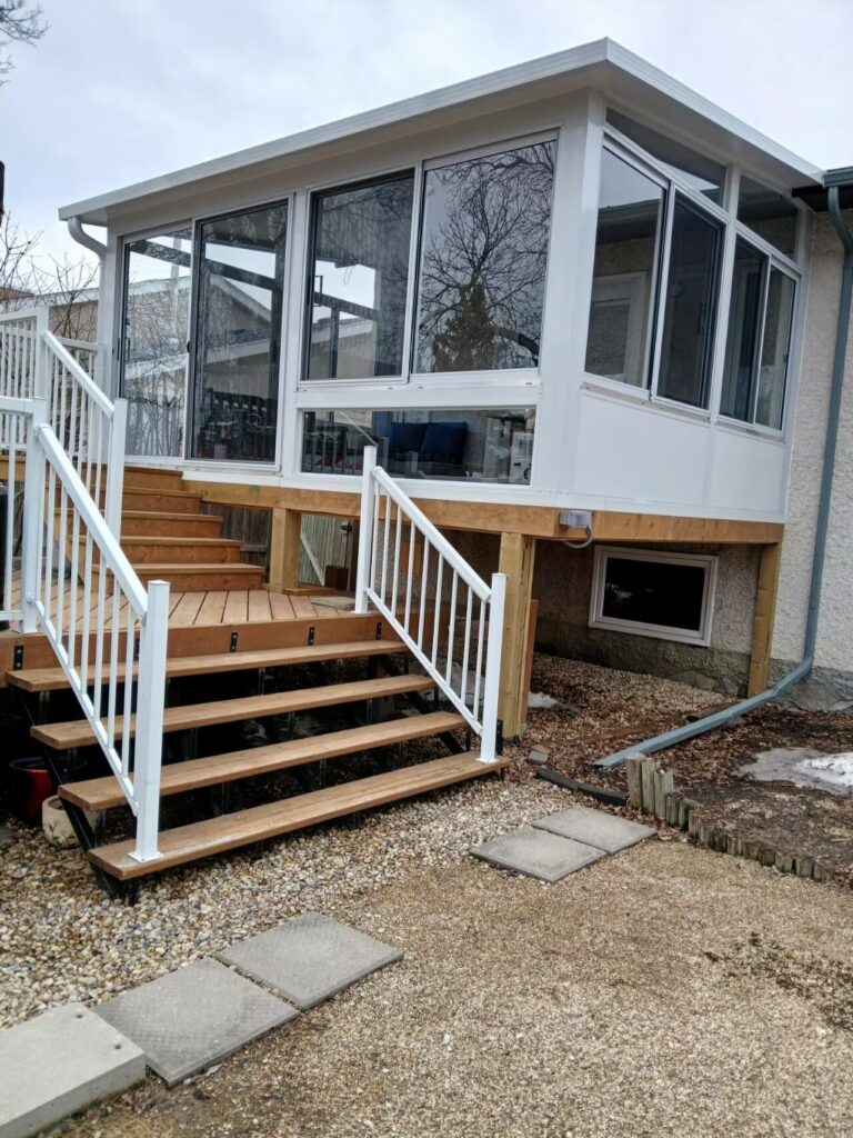 white elevated studio sunroom built in White Ridge, Winnipeg