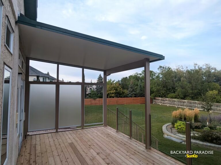 fixed awning with privacy wall in Royalwood, Winnipeg