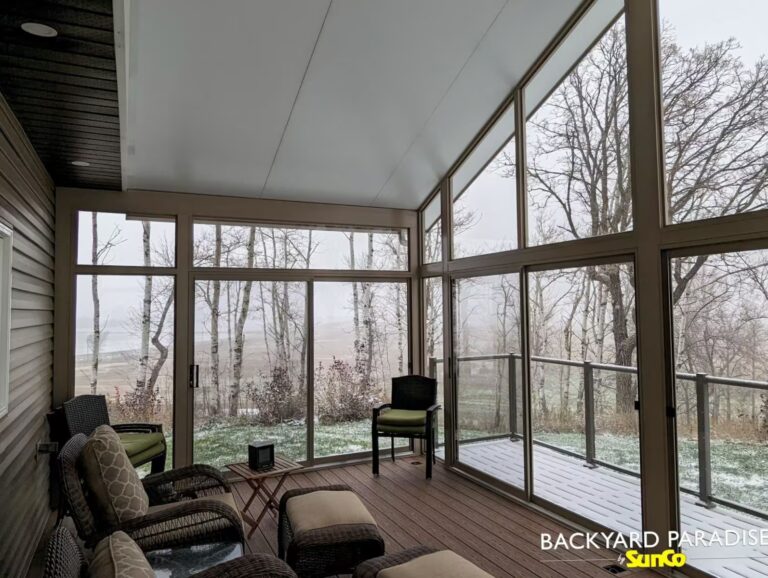 sandalwood gable sunroom with composite deck notre dame de lourdes manitoba