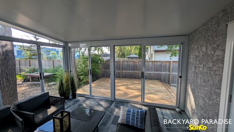 white studio on brown treated deck windsor park winnipeg